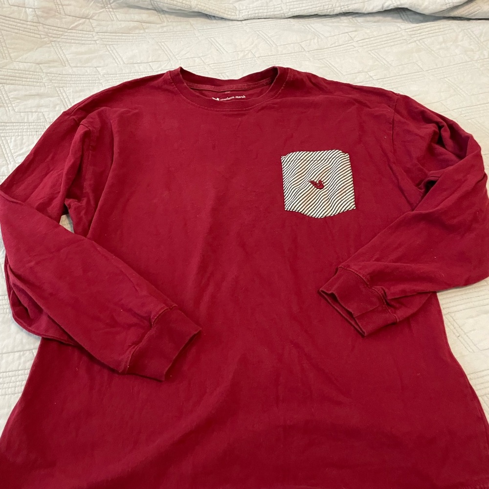 Southern Marsh Men's Deep Red Long Sleeve Tee with duck pocket - Picture 2 of 4
